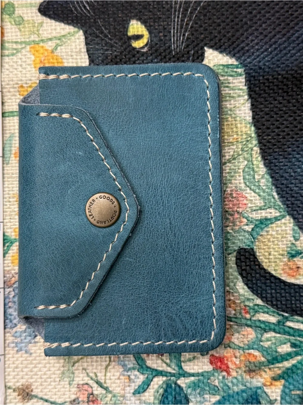 Portland Leather Teal Card Holder with Snap Closure